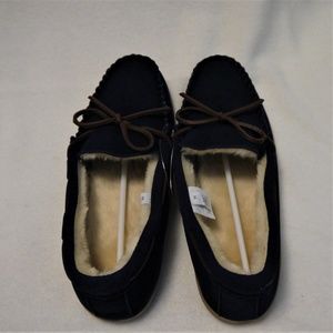 Men's J CREW Shearling Navy Blue Suede Slippers 11